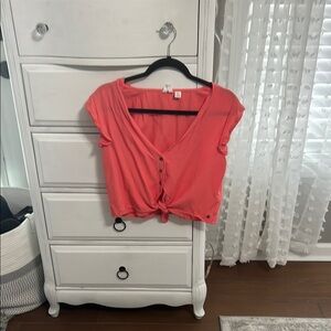 Roxy Pink Cap Sleeve Crop Blouse